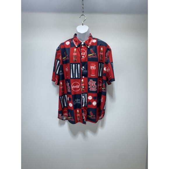 ST. LOUIS CARDINALS Men's Adult ALL OVER PRINT Button SHIRT COCA-COLA XL NWOT - Picture 1 of 5